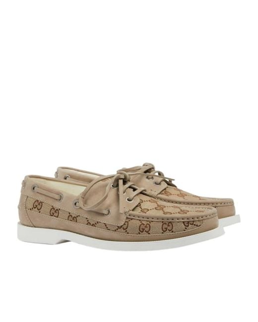 Gucci Brown Gg Supreme Monogrammed Boat Loafers for men