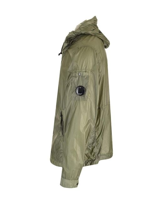 C P Company Green Lens-Detailed Hooded Zip-Up Jacket for men