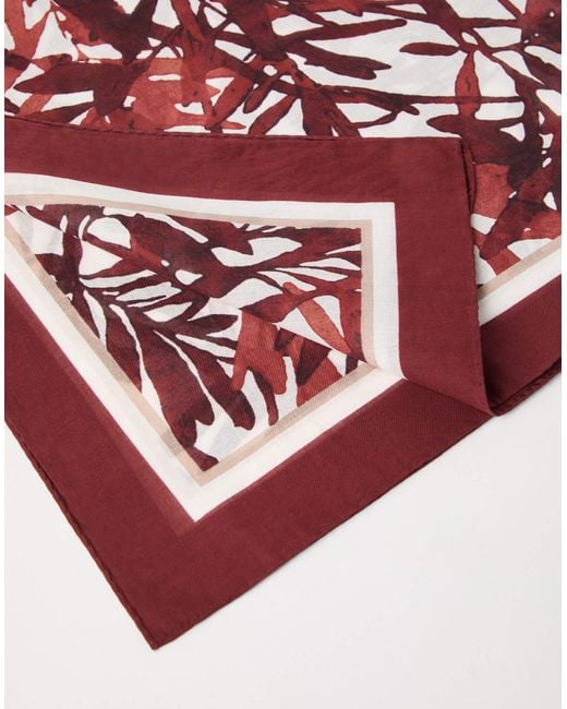 Brunello Cucinelli Red Floral-Printed Striped Edge Scarf
