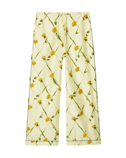 Burberry Yellow Dandelion-Print Silk-Satin Trousers