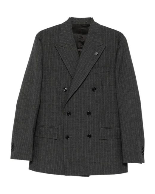 Lardini Black Pinstripe-Pattern Double-Breasted Blazer for men