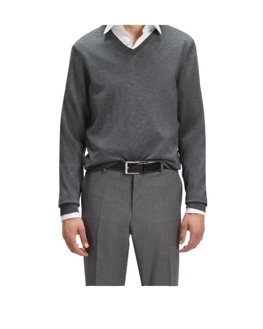 Boss Gray V-Neck Knit Sweater for men