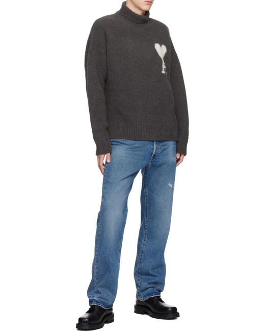 AMI Black Ami De Coeur High Neck Knitted Jumper for men