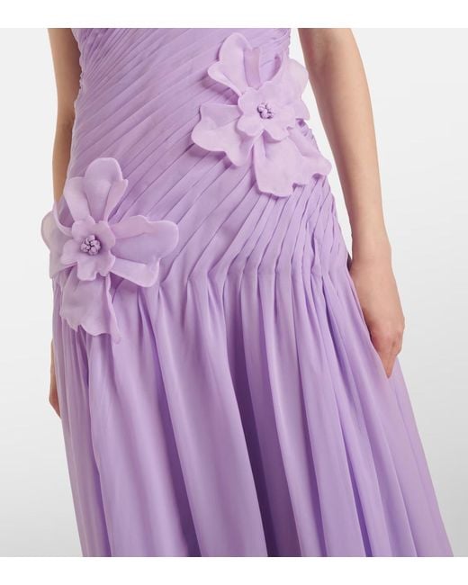 Leo Purple Amaya Floral-Appliqué Gathered Gown