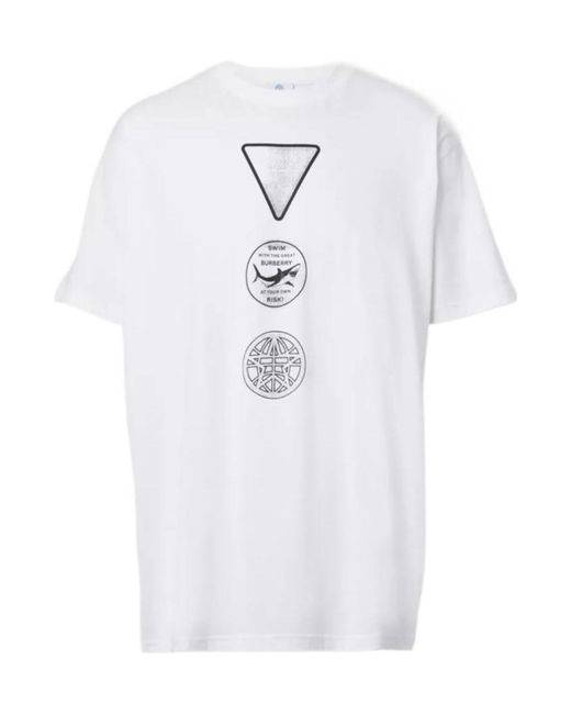 Burberry White Badge-Print Cotton T-Shirt for men