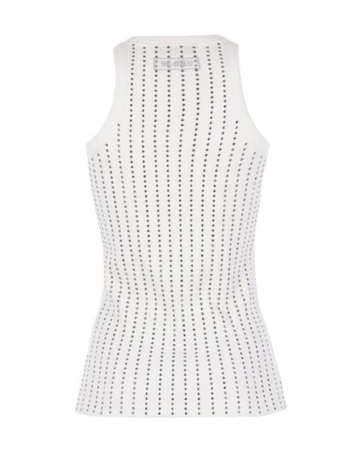 The Attico White The Embellished Sleeveless Ribbed Top