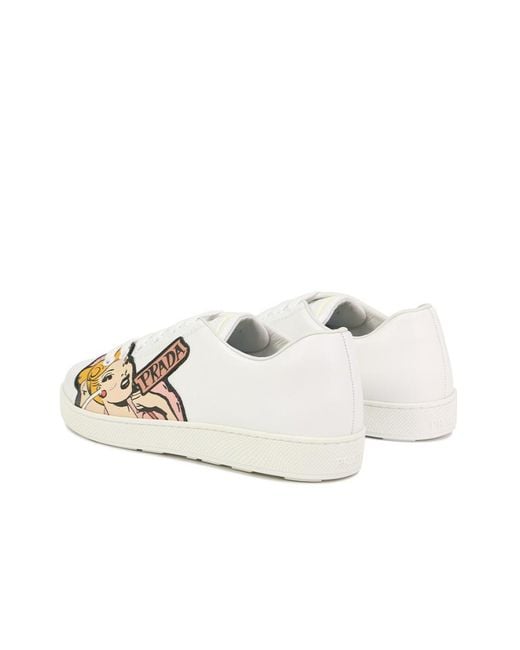 Prada Natural Strap-Up Printed Casual Sneakers