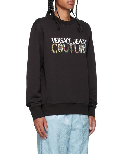 Versace Jeans Black Logo-Print Cotton Sweatshirt for men