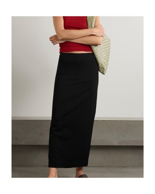 St. Agni Black Frayed Wool-Blend Twill Maxi Skirt