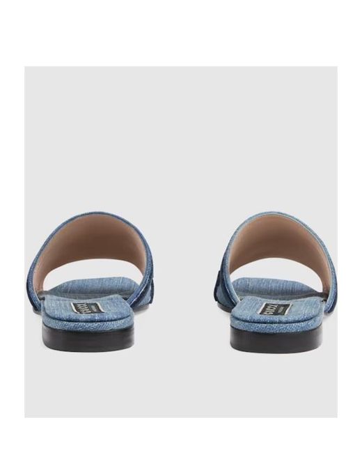 Gucci Blue Script Block Heel Sandals