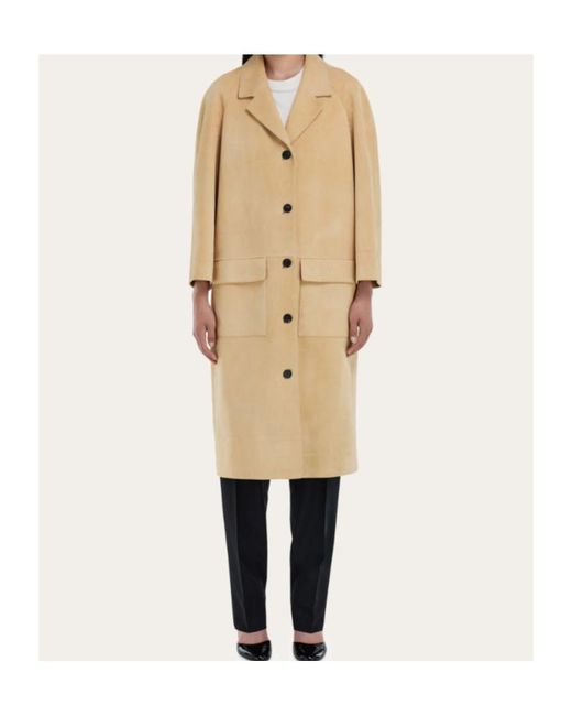 Ferragamo Natural Single Breasted Suede Coat