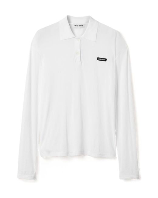 Miu Miu Ribbed Jersey Polo Shirt in White | Lyst