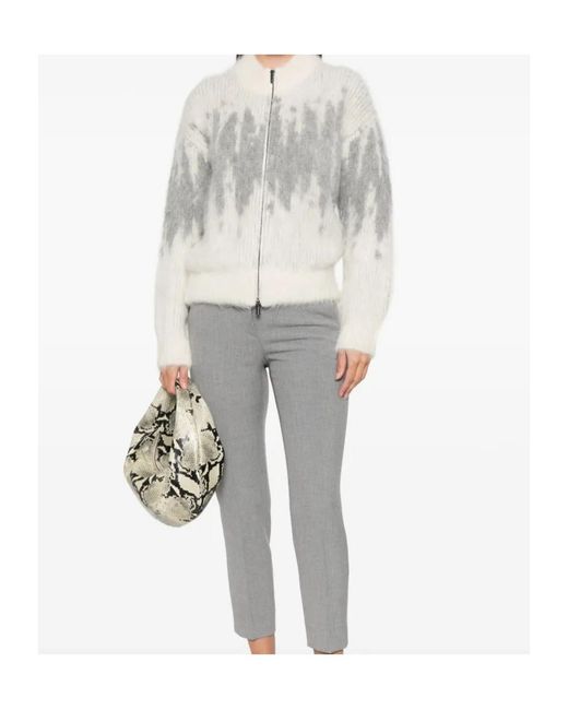 Peserico White Zipped Round Neck Cardigan