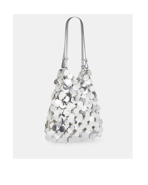 Rabanne White Sequinned Open Top Large Shoulder Bag