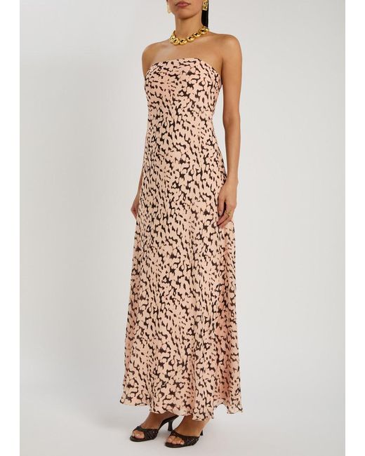Staud Pink Cassie Tortoise-Print Silk Midi Dress