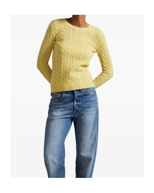 Polo Ralph Lauren Yellow Logo Embroidered Cable-Knitted Jumper