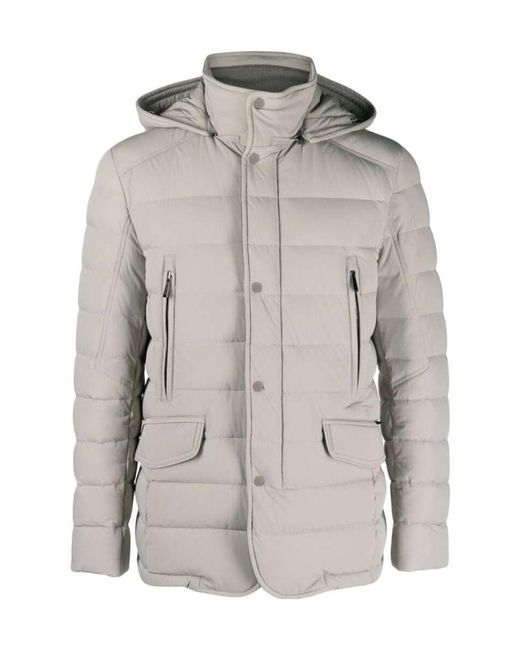Moorer Gray Quilted Hooded Down Jacket for men