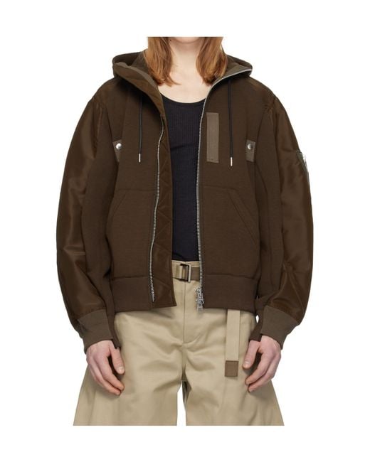 Sacai Brown Hooded Zip-Up Jacket for men