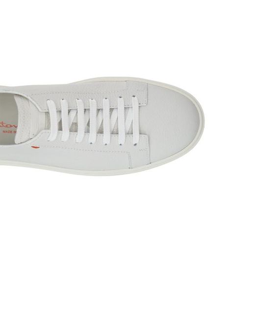 Santoni White Round Toe Lace-Up Sneakers for men