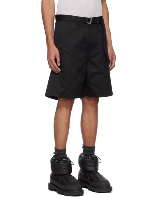 Sacai Black Wide-Leg Cotton Chino Shorts for men