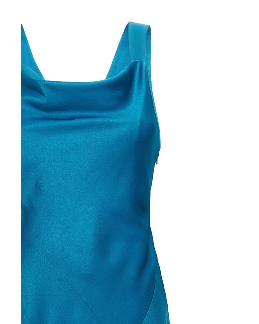 Alberta Ferretti Blue Cut Out Cocktail Satin Dress