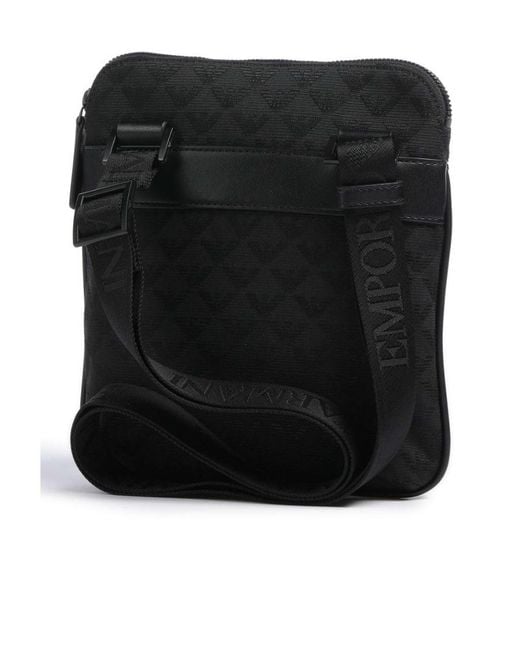 Emporio Armani Black All-Over Jacquard Eagle Flat Shoulder Bag for men