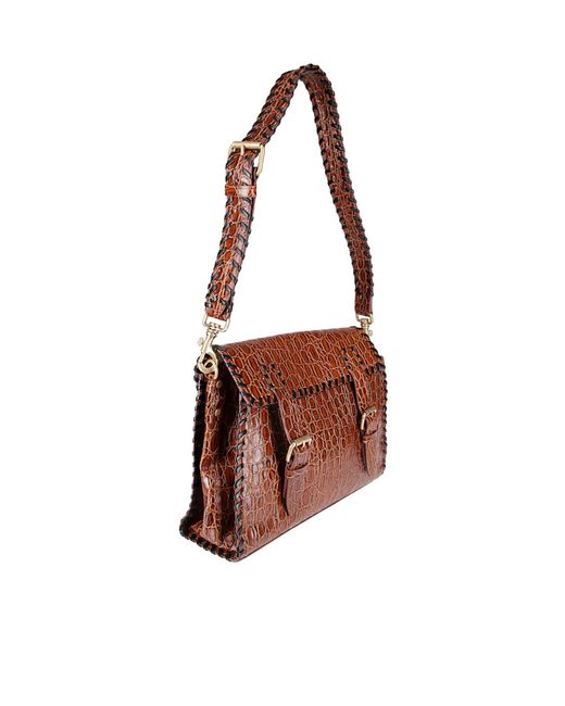 Dries Van Noten Brown Embossed Shoulder Bag