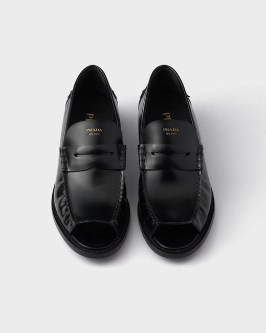 Prada Black Leather Ruched Cutout Loafers
