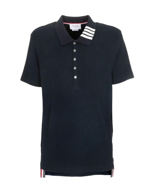 Thom Browne Blue Ribbed Short-Sleeve Polo Shirt for men