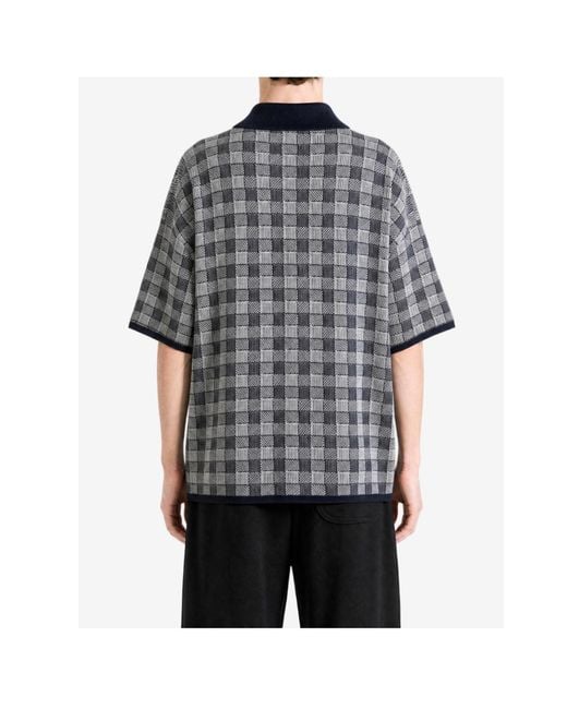 The Elder Statesman Gray Check-Pattern Short-Sleeve Polo Shirt for men