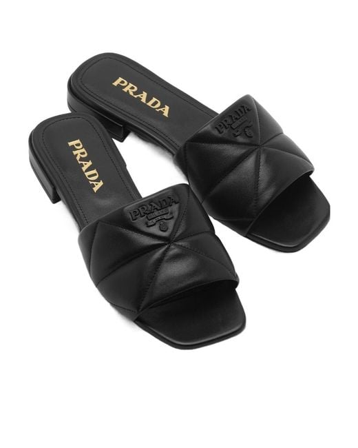 Prada Black Quilted Nappa Leather Sabots
