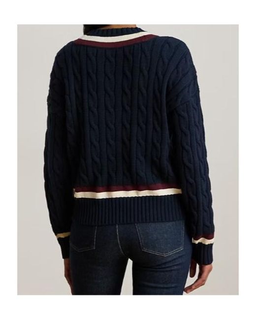 Ralph Lauren Blue Real Leather Knitted Crew Neck Jumper