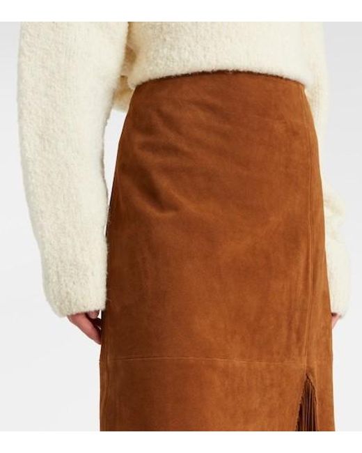 Polo Ralph Lauren Brown Fringed Suede Midi Skirt