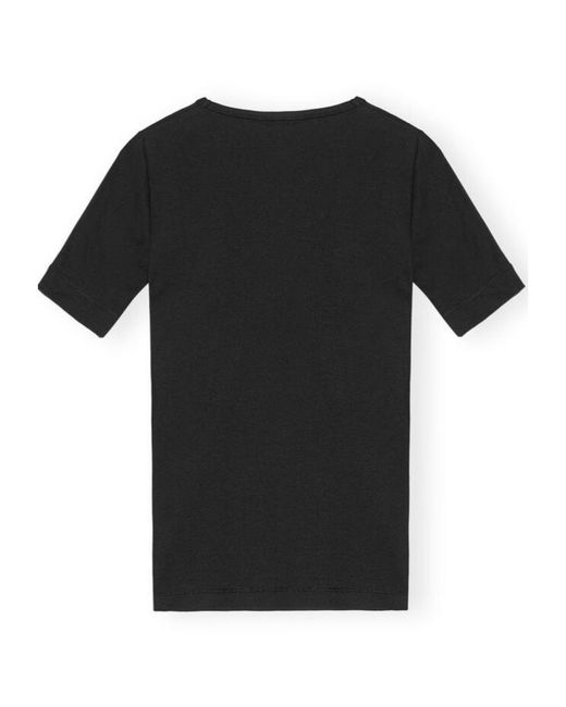 Ganni Black Butterfly Embroidered Crewneck Knitted T-Shirt