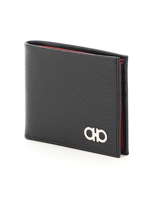Ferragamo Black Ferragamo Gancini Logo Plaque Bifold Wallet for men