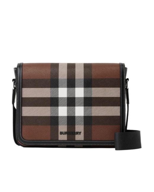 Burberry Black Small Alfred Checked Messenger Bag for men