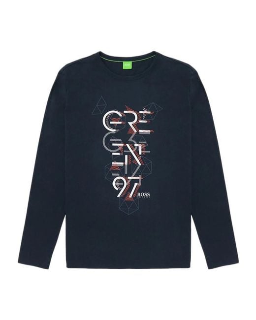 Boss Blue Round Collar And Long-Sleeved T-Shirt for men