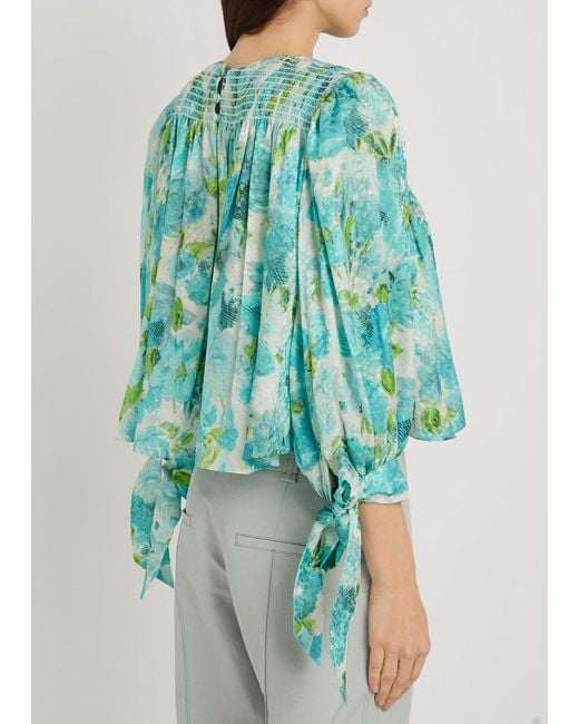 Chloé Blue Printed Cropped Silk Blouse