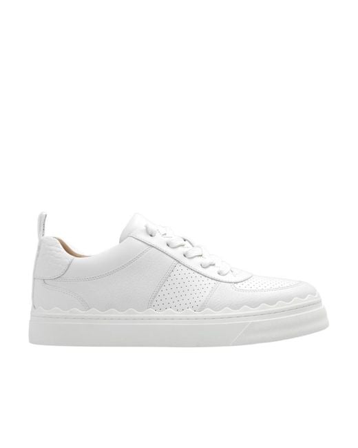 Chloé White Lace-Up Leather Sneakers