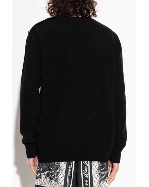 Balmain Black Button-Shoulder Knitted Sweater for men