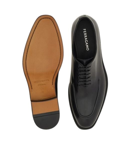 Ferragamo Black Oxford Shoe With Stitching Detail for men
