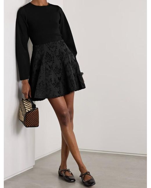 Ulla Johnson Black Cara Elastic Knit Embroidered Jacquard Mini Dress