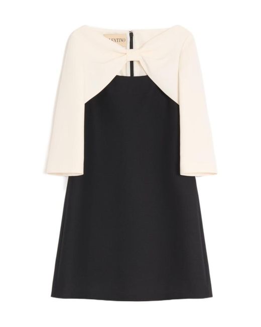 Valentino Black Bow Detailed Three-Quarter-Sleeved Mini Dress