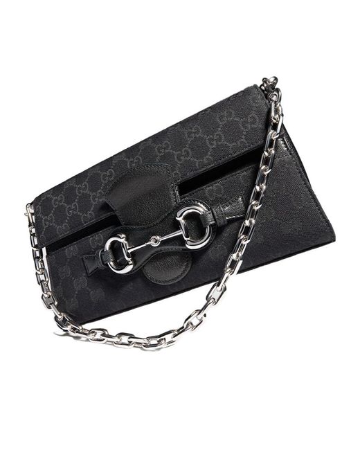 Gucci Black Horsebit Ristretto Medium Shoulder Bag