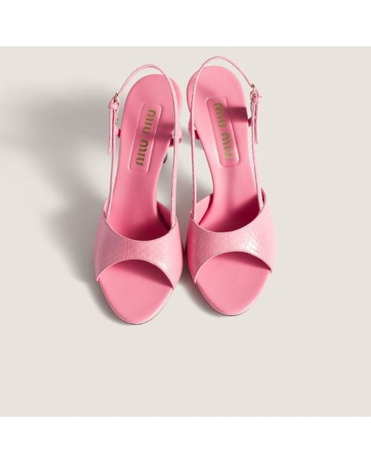 Miu Miu Pink Embossed Slingback Sandals