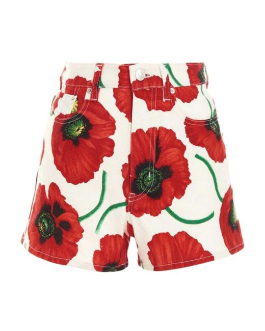 KENZO Red All-Over Poppy Print Shorts