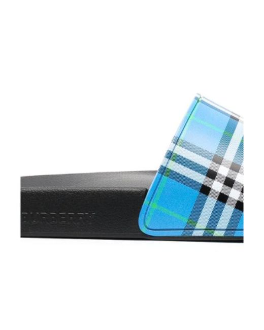 Burberry Blue Check-Print Open-Toe Slides