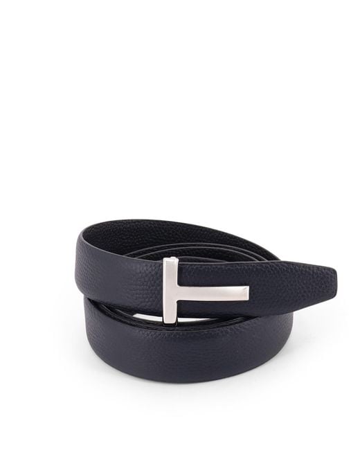 Tom Ford White T Logo Buckled Reversible Belt for men