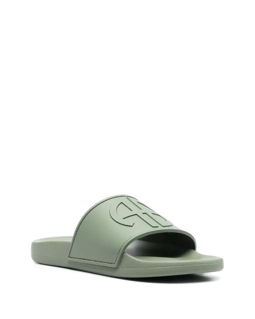 Anine Bing Green Logo-Embossed Faux-Leather Slides