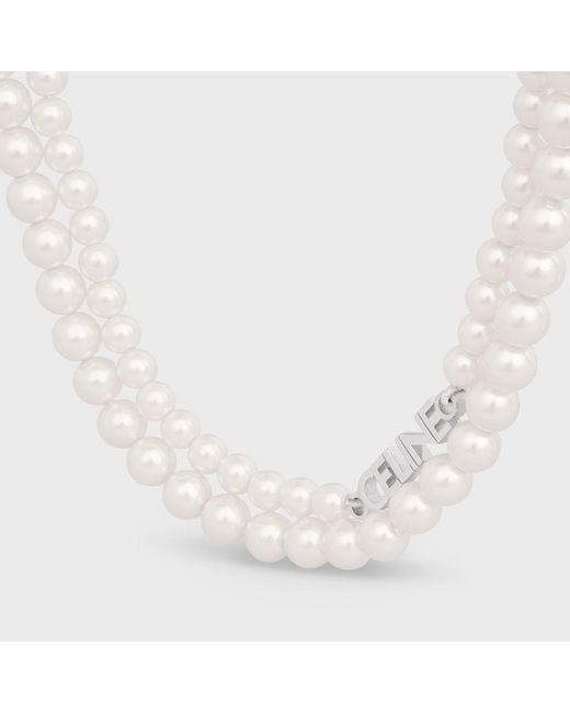Céline White Monochroms Double Pearl Necklace for men